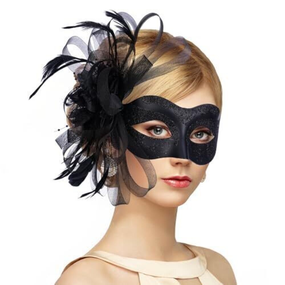 7903 Black Masquerade Mask - 1950s Vintage Venetian Carnival Masks